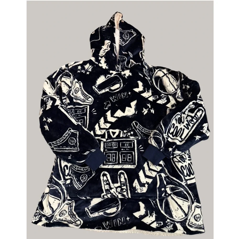 Trekki The Big Softy Wearable Blanket Hoodie Unisex OS Blue Basketball Sherpa